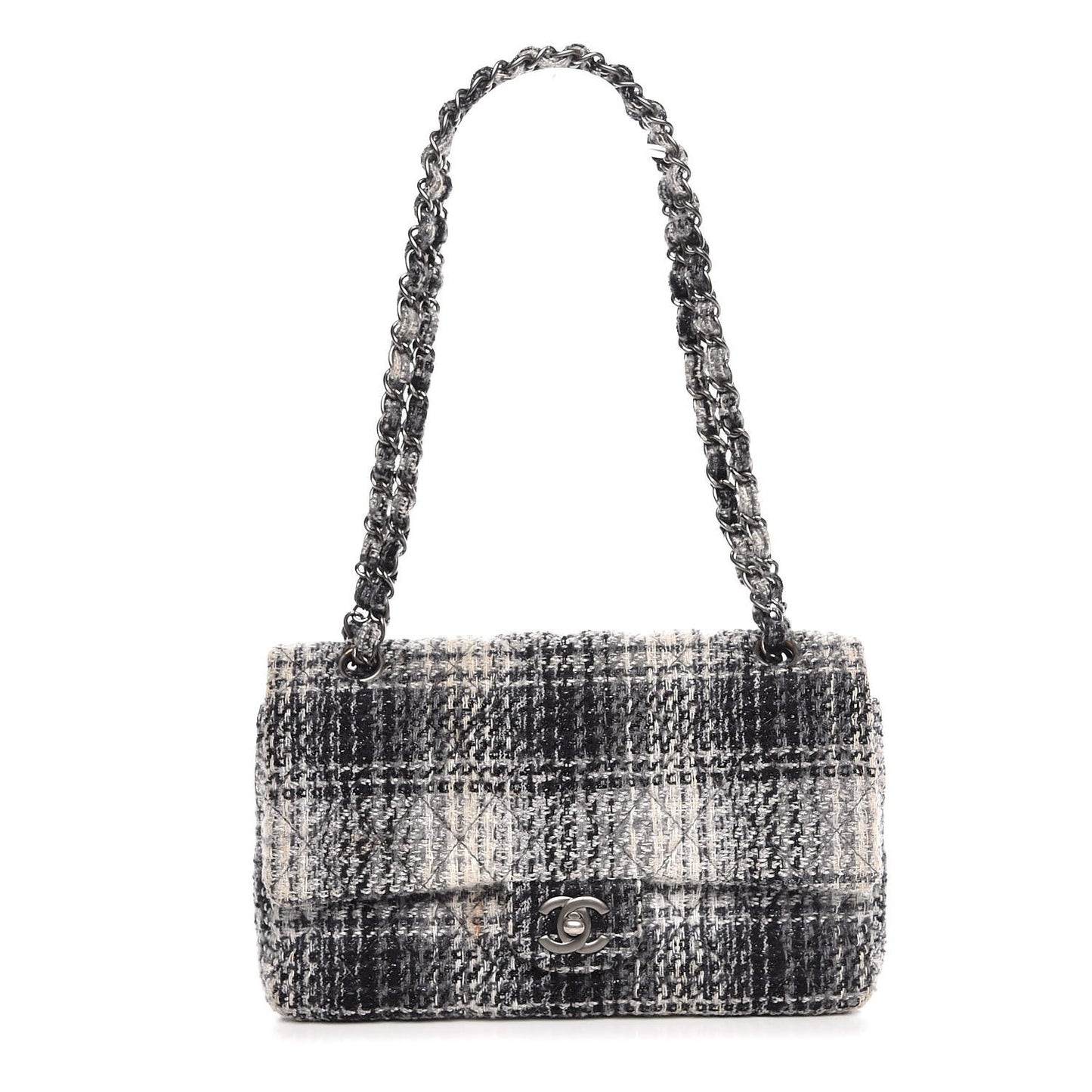 Tweed Quilted Medium Double Flap Grey
