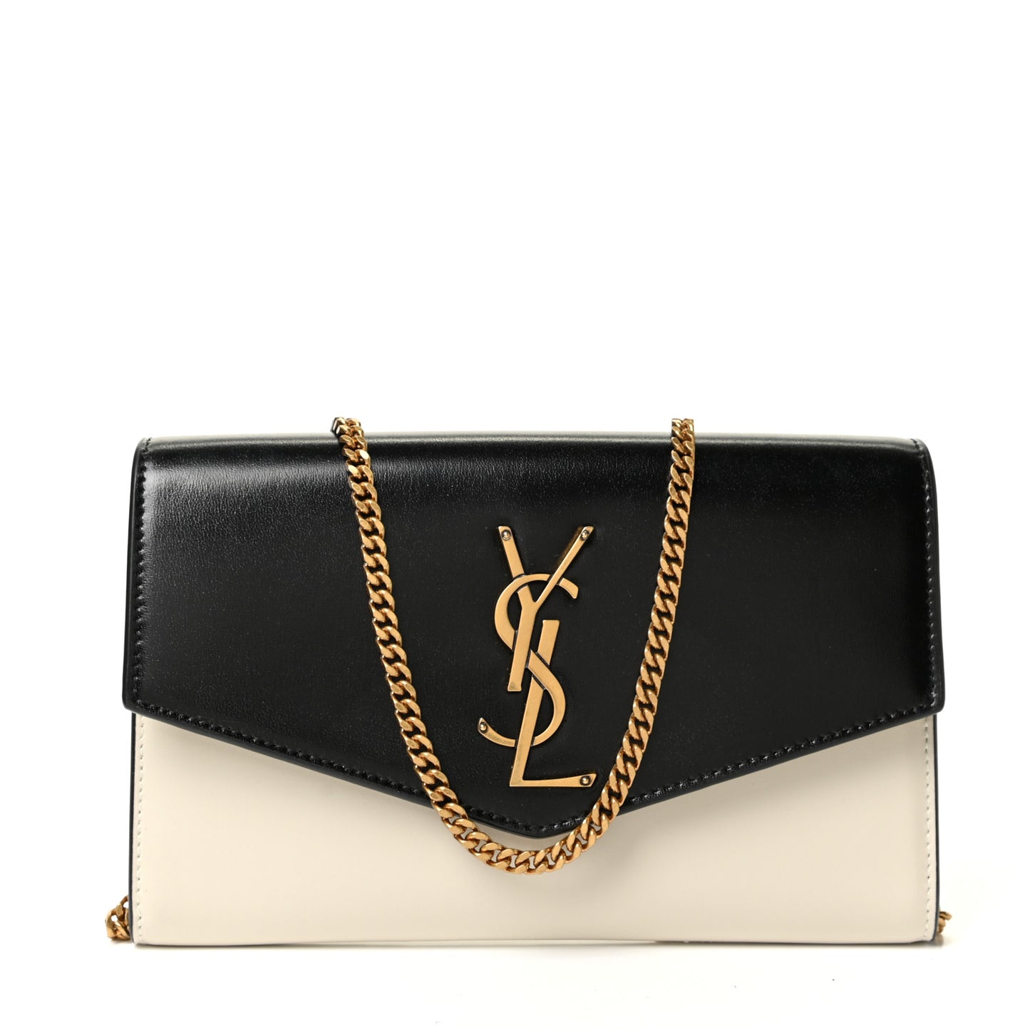 Smooth Shiny Calfskin Uptown Chain Wallet Black Crema Soft