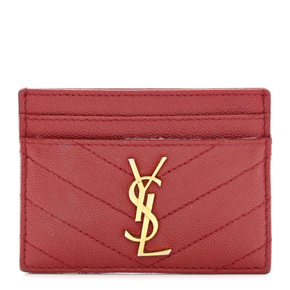 Saint Laurent Grain De Poudre Matelasse Chevron Monogram Credit Card Case Opyum Red 1 of 16