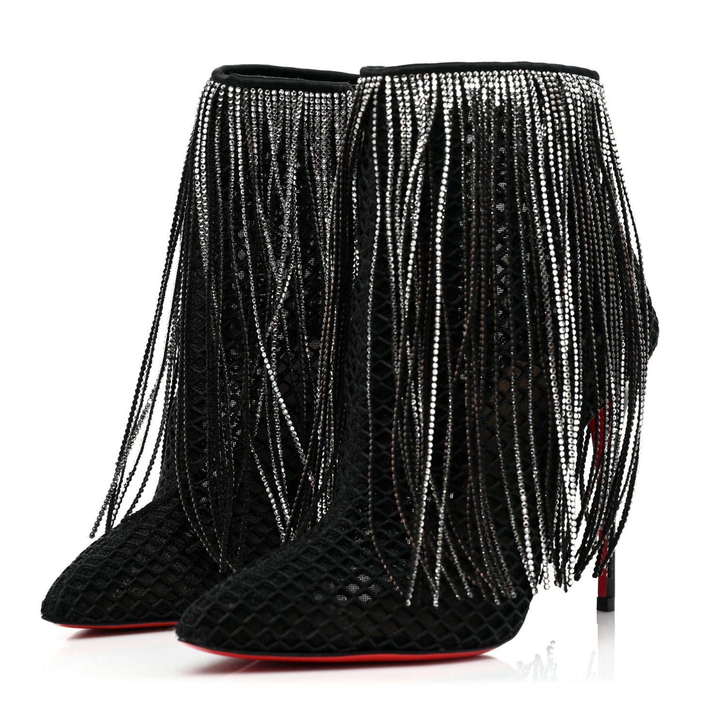 Calfskin Strass Fringe Courtain 100 Booties 37 Black