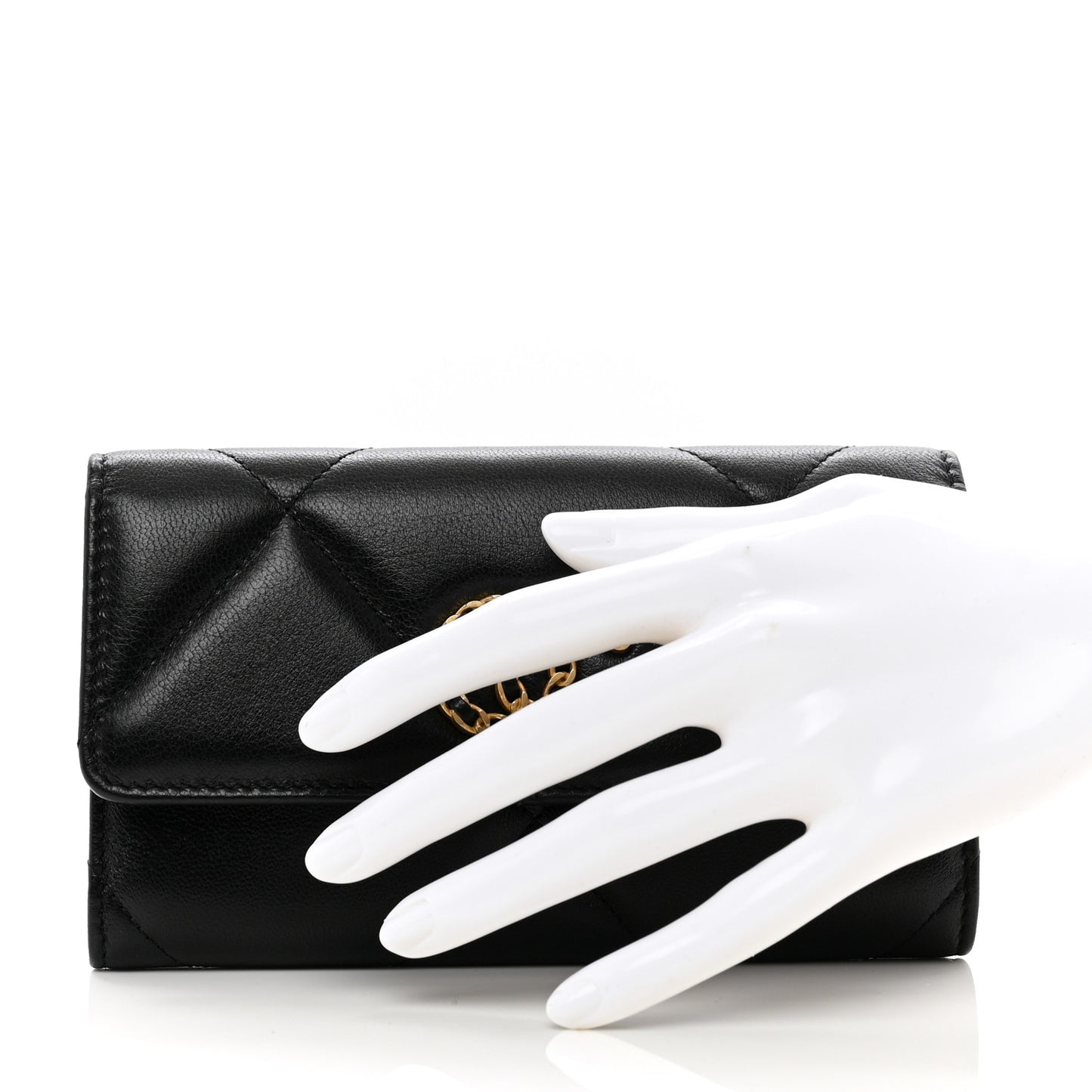 Lambskin Quilted Chanel 19 Flap Wallet Black