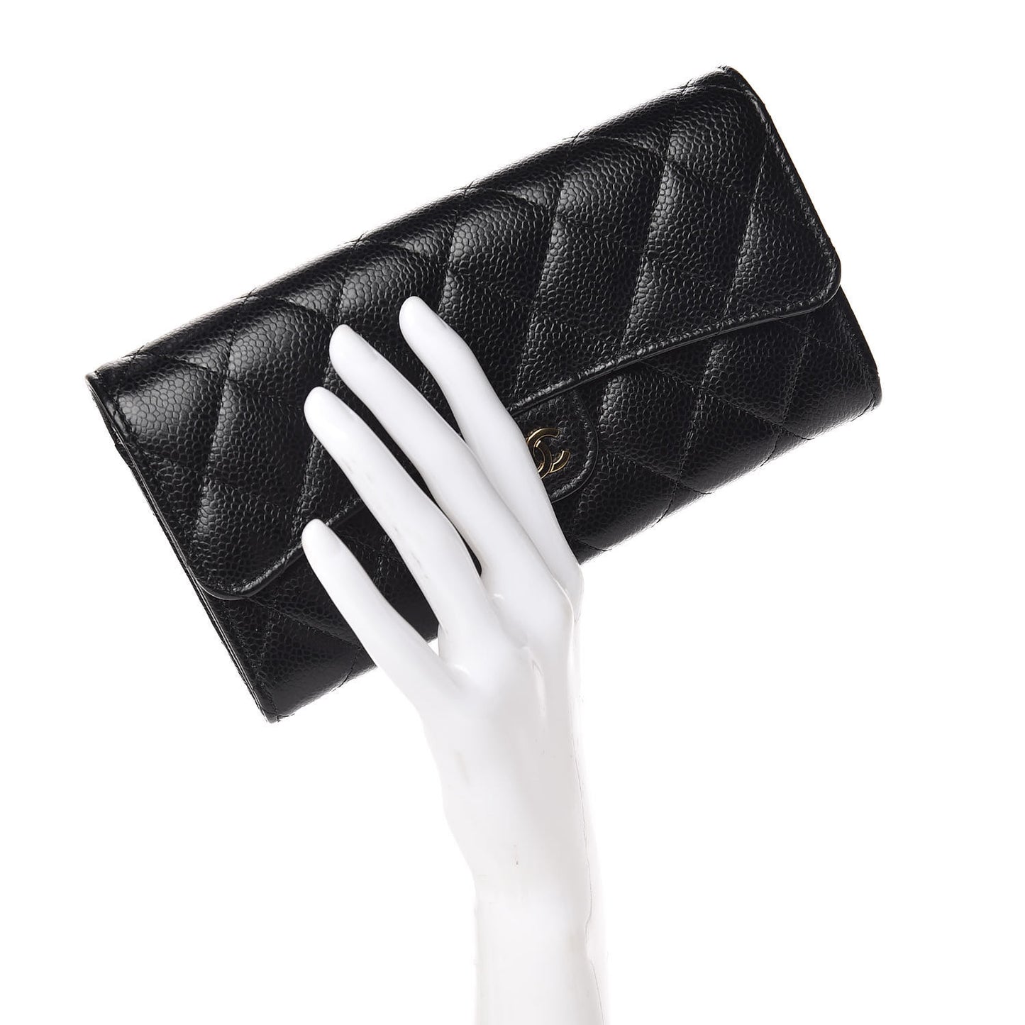 Caviar Quilted Large Gusset Flap Wallet Black