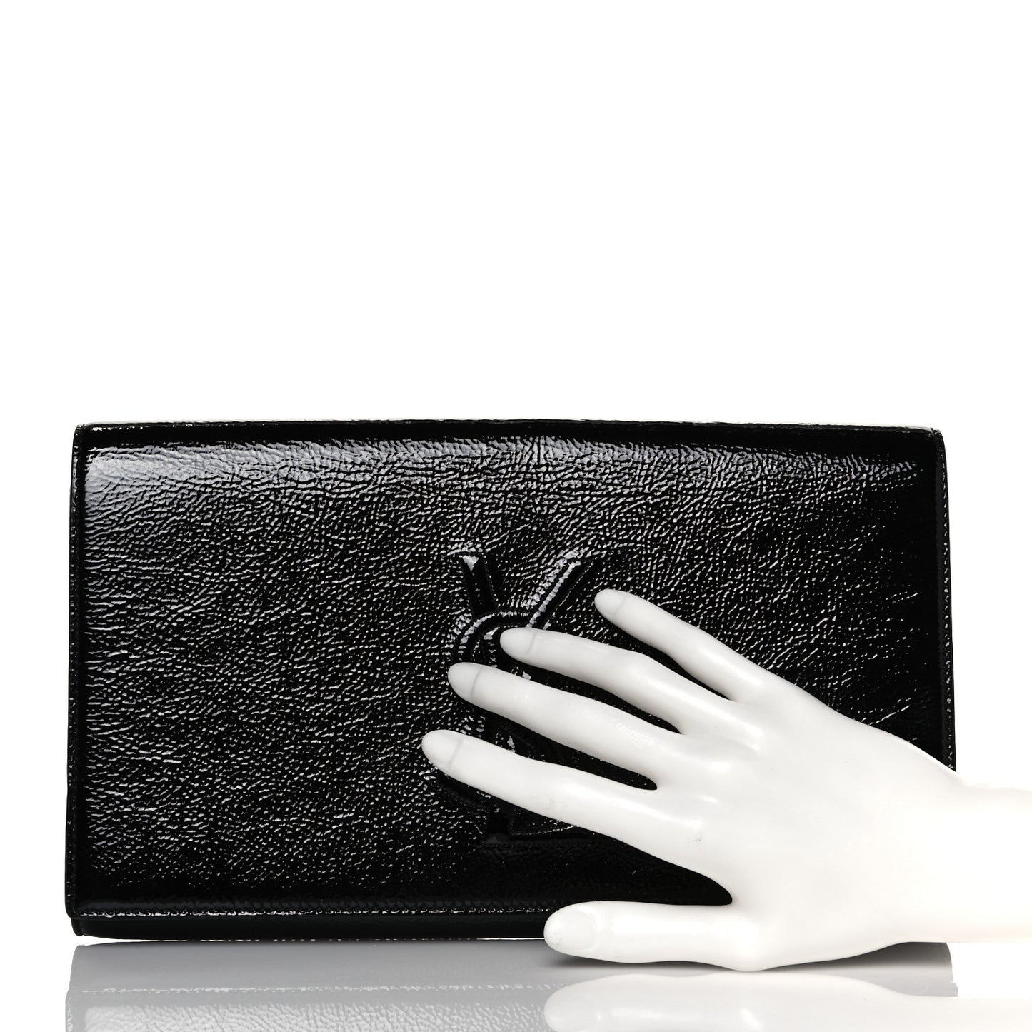Textured Patent Monogram Large Belle De Jour Clutch Black