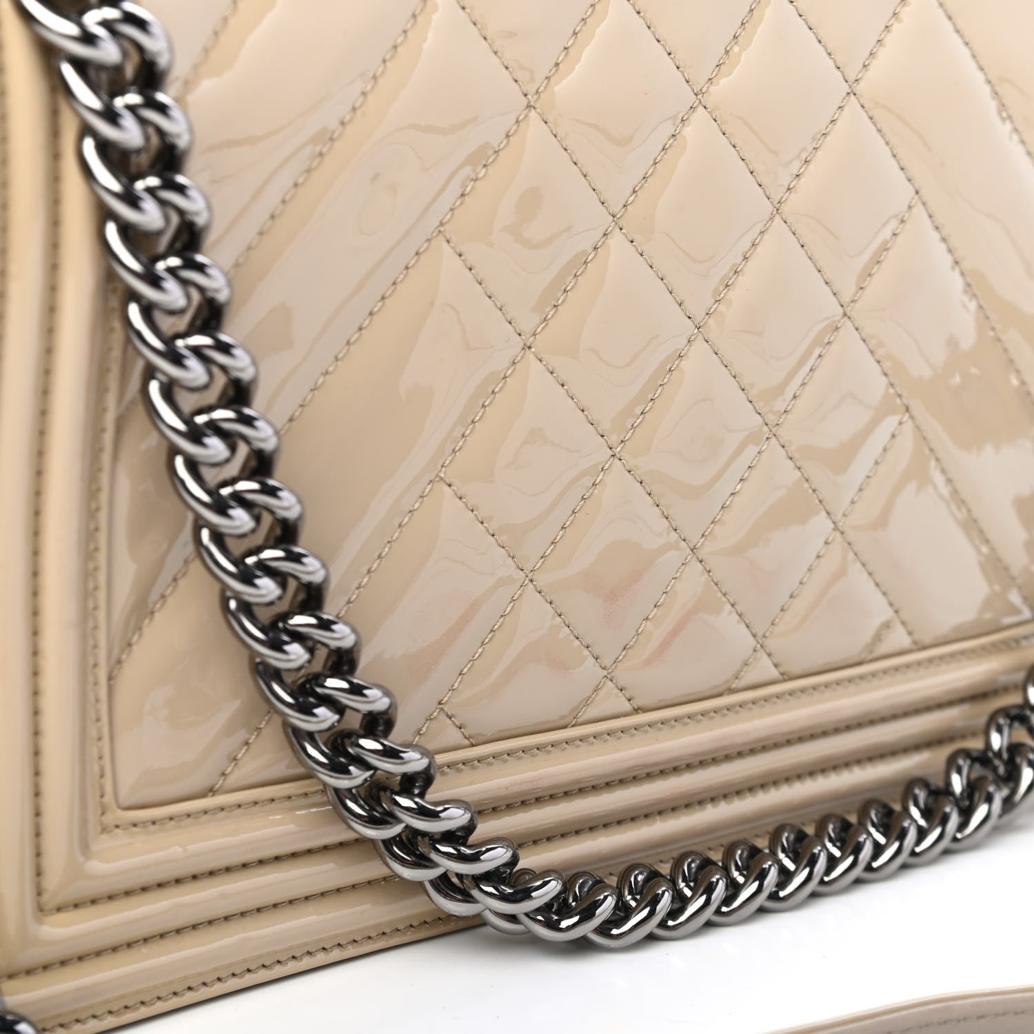 Chanel Patent Chevron Quilted New Medium Boy Flap Light Beige 6 of 6