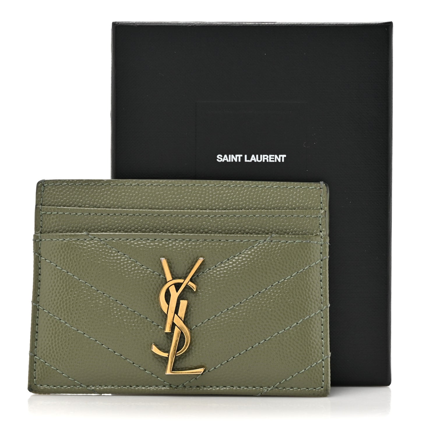 Grain De Poudre Matelasse Chevron Monogram Credit Card Case Light Sage
