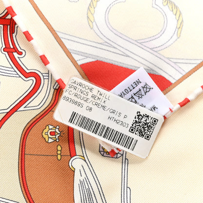 Hermes Silk Gavroche Twill Springs Remix Scarf 45 Rouge Creme 4 of 4