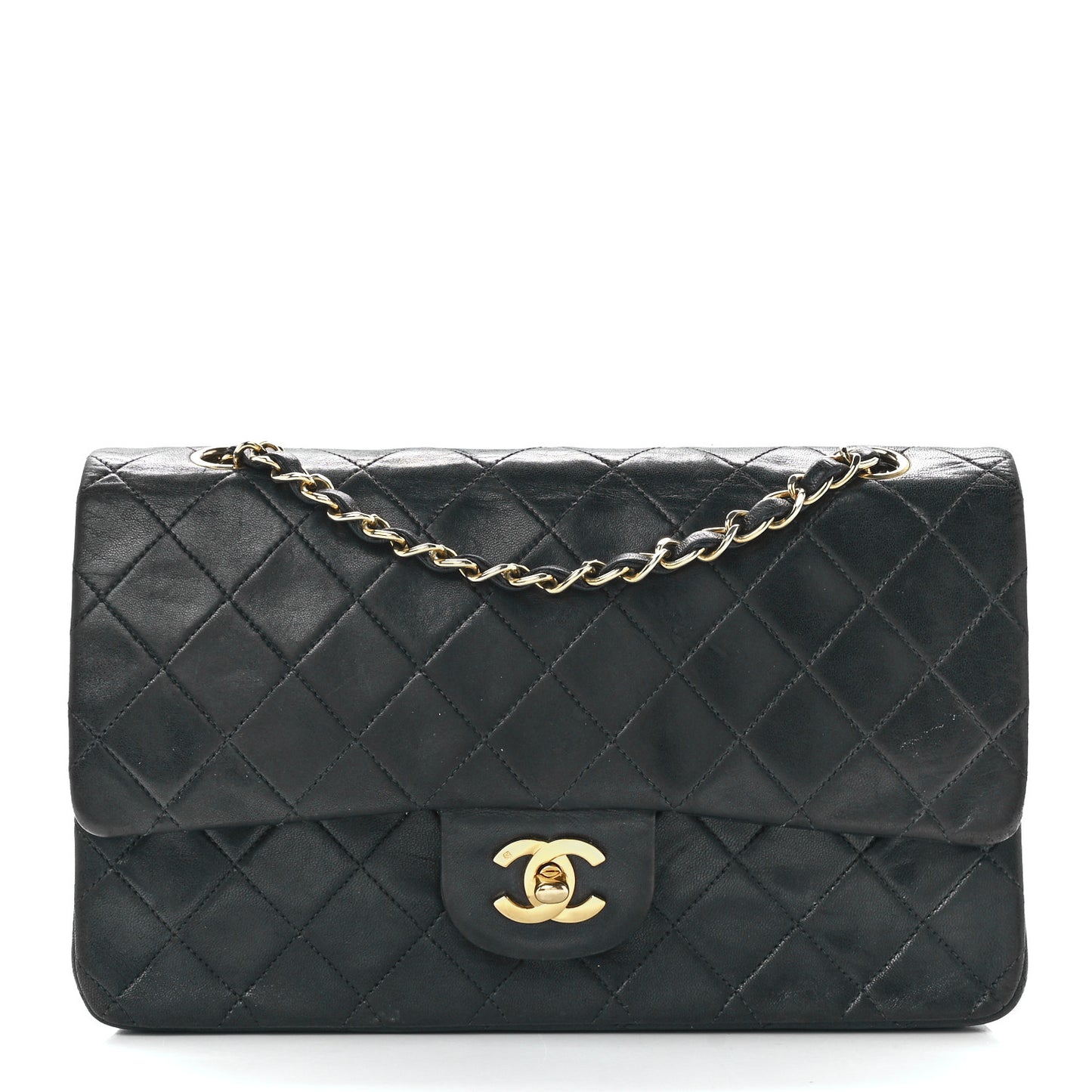 Lambskin Quilted Medium Double Flap Black