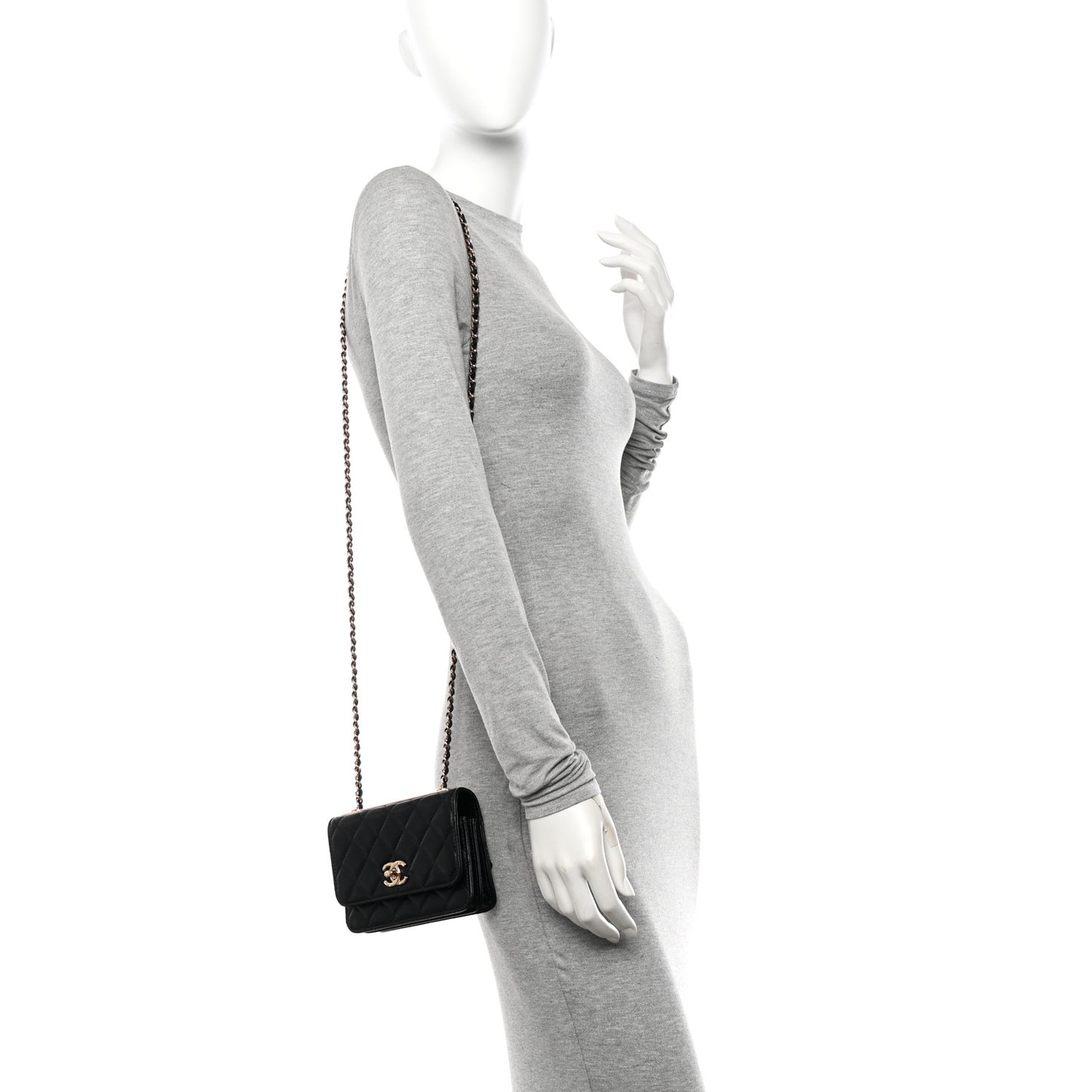 Lambskin Quilted Mini Trendy CC Wallet On Chain WOC Black