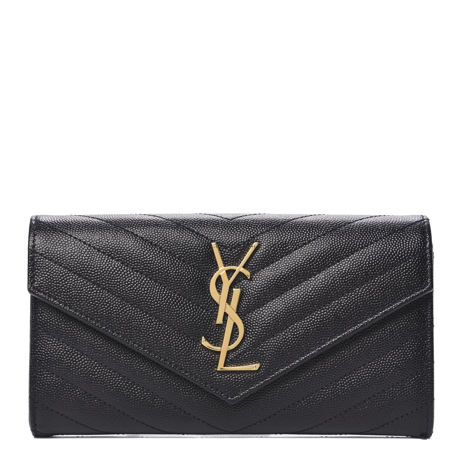Saint Laurent Grain De Poudre Matelasse Chevron Monogram Flap Wallet Black 1 of 10