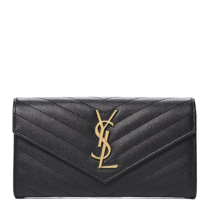 Saint Laurent Grain De Poudre Matelasse Chevron Monogram Flap Wallet Black 1 of 10