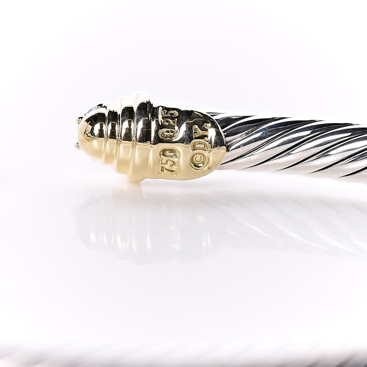 Sterling Silver 18K Yellow Gold Diamond 4mm Cable Kids Bracelet