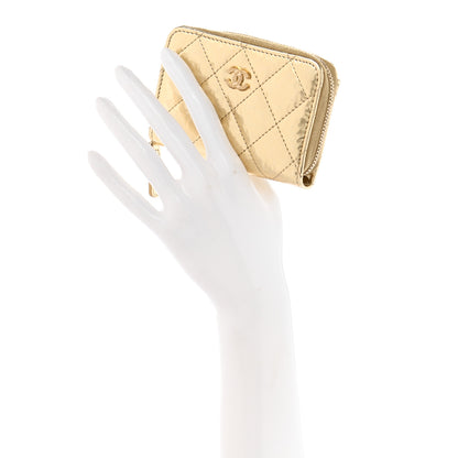 Chanel Hammered Metallic Calfskin Quilted Zip Coin Purse Gold 2 of 7