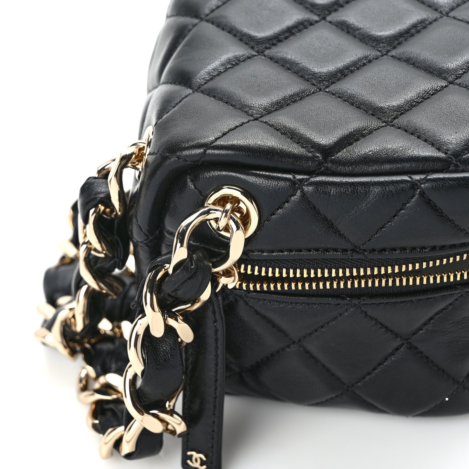 Chanel Lambskin Quilted Cube Chain Wristlet Case Black 13 of 14