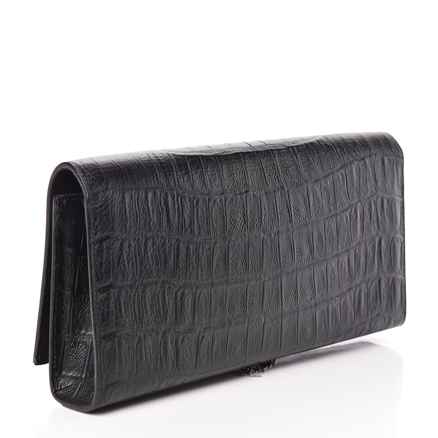 Calfskin Crocodile Embossed Classic Monogram Tassel Clutch Black