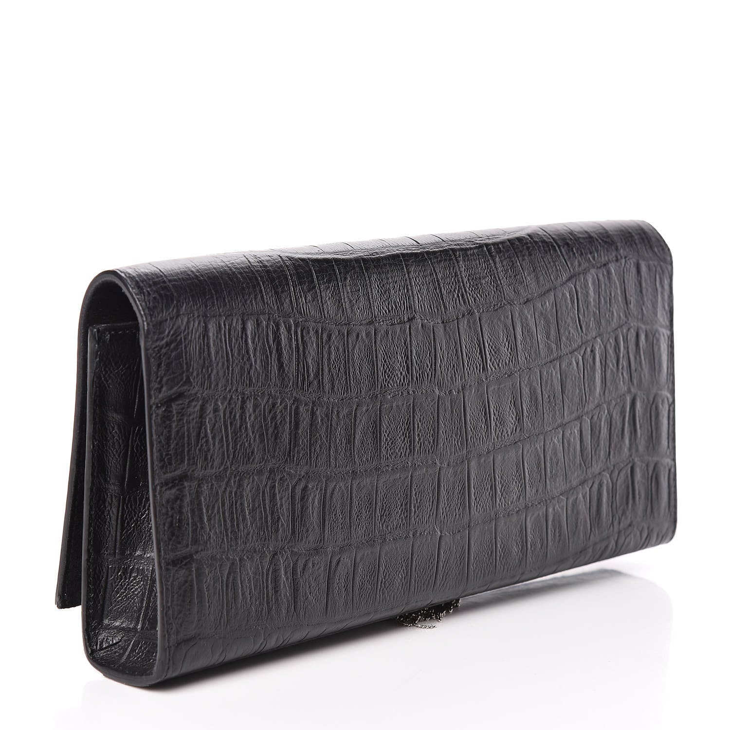 Saint Laurent Calfskin Crocodile Embossed Classic Monogram Tassel Clutch Black 3 of 6
