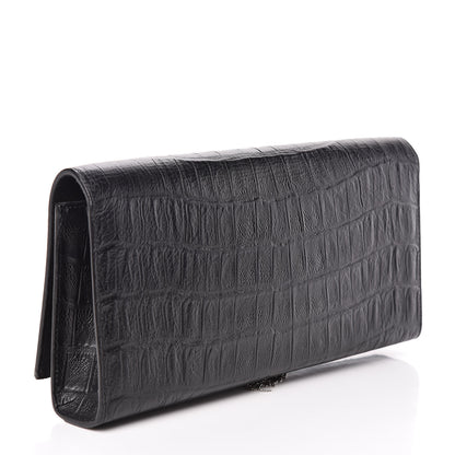 Saint Laurent Calfskin Crocodile Embossed Classic Monogram Tassel Clutch Black 3 of 6