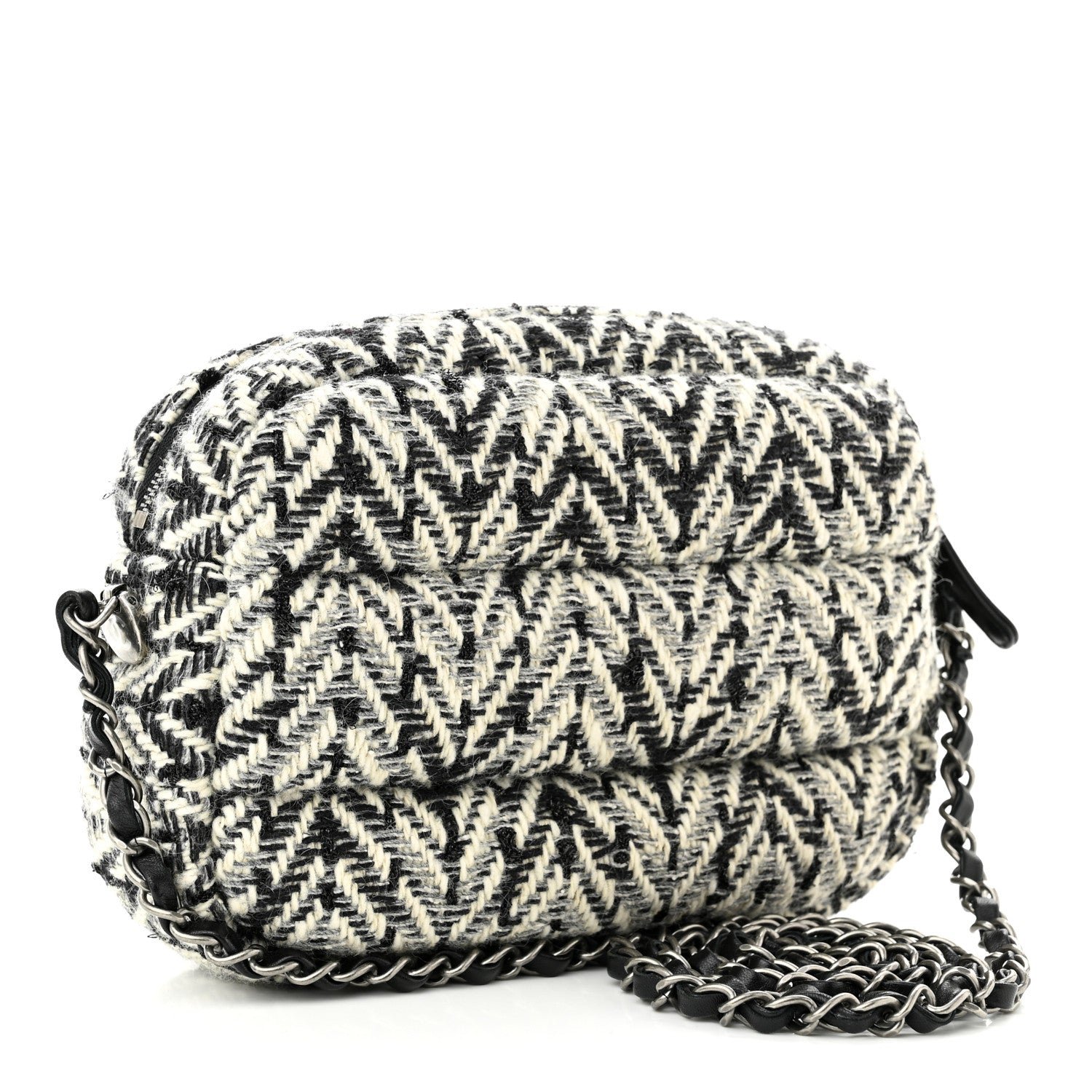 Chanel Tweed CC Camera Case Black White Grey 3 of 10