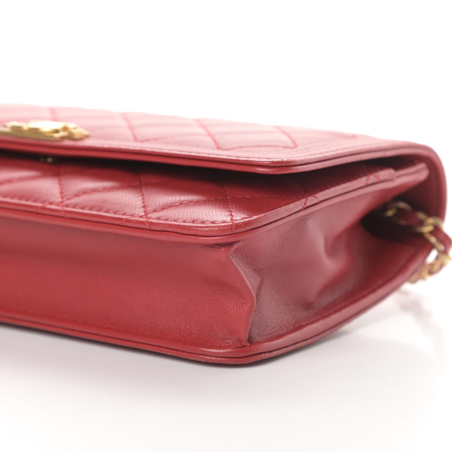 Chanel Lambskin Quilted Boy Wallet On Chain WOC Red 11 of 14