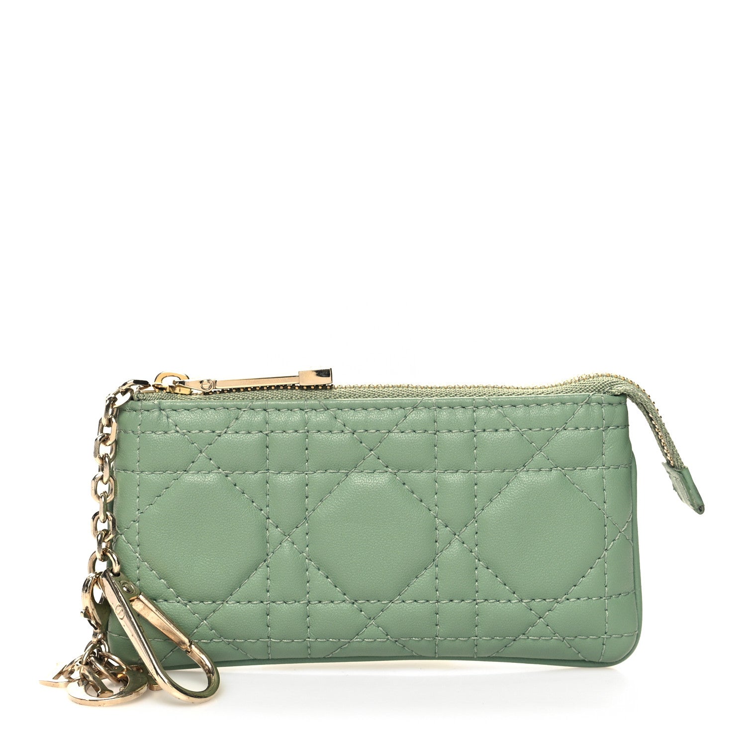 Christian Dior Lambskin Cannage Lady Dior Zipped Key Case Green 1 of 9