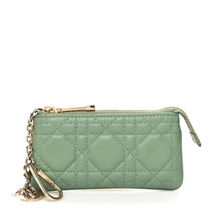 Christian Dior Lambskin Cannage Lady Dior Zipped Key Case Green 1 of 9