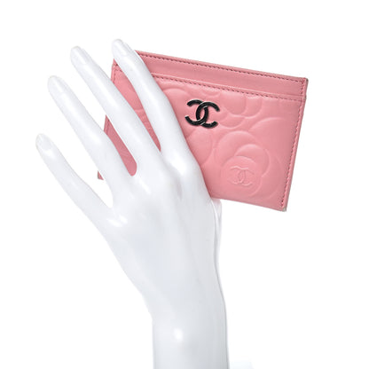 Chanel Lambskin Camellia Embossed Card Holder Pink 3 of 13