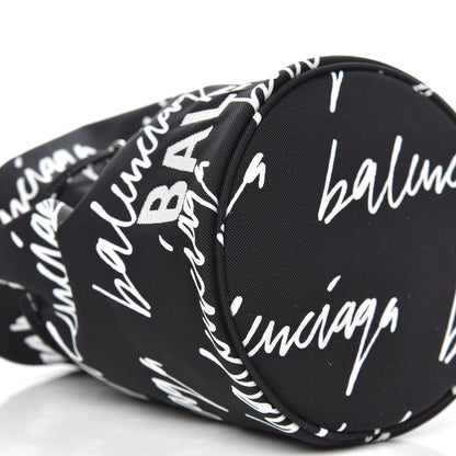Balenciaga Recycled Sport Nylon Scribble Logo Embroidered Wheel Drawstring Bucket Bag XS Black White 7 of 8