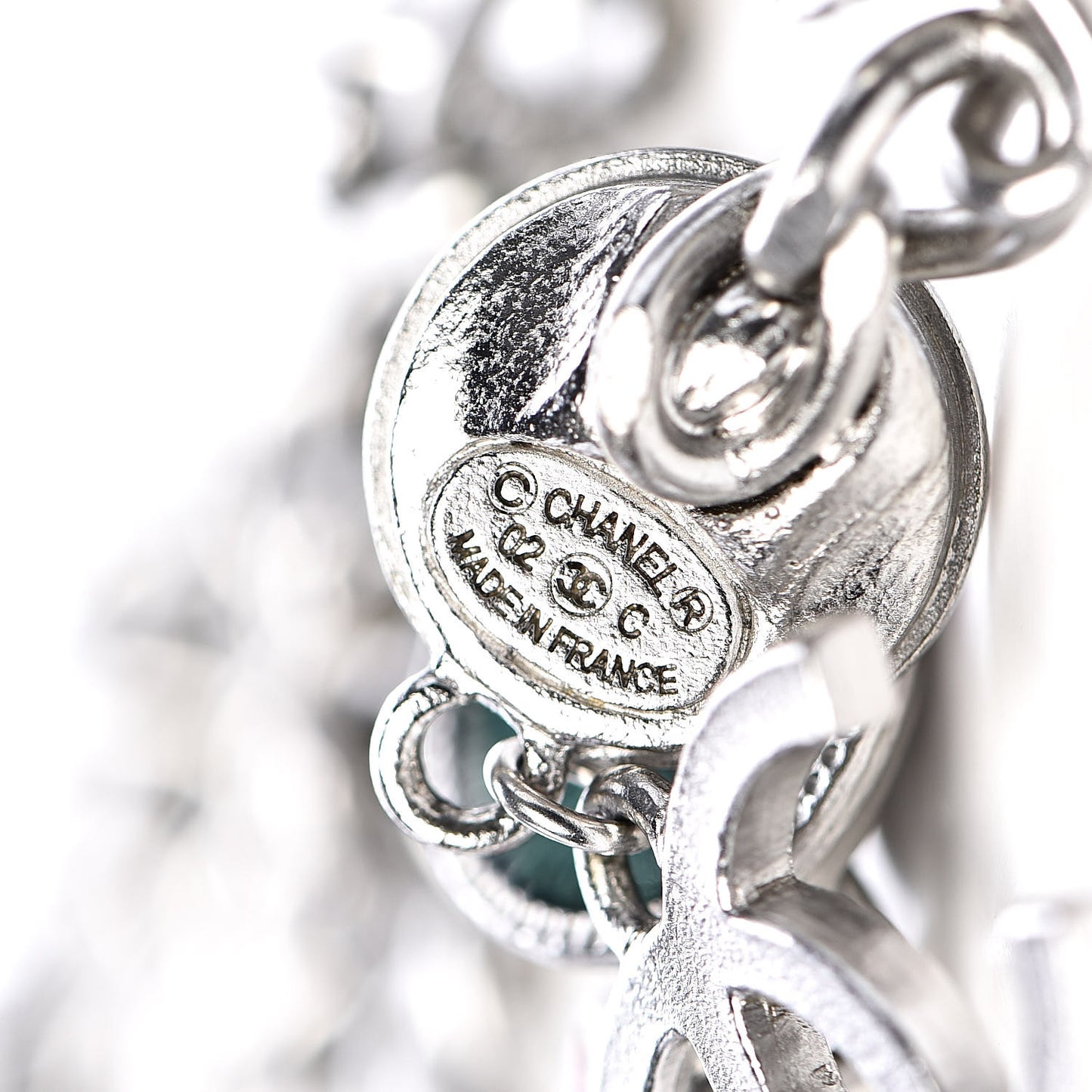 Gripoix Poured Glass Crystal CC Charm Chain Belt Silver