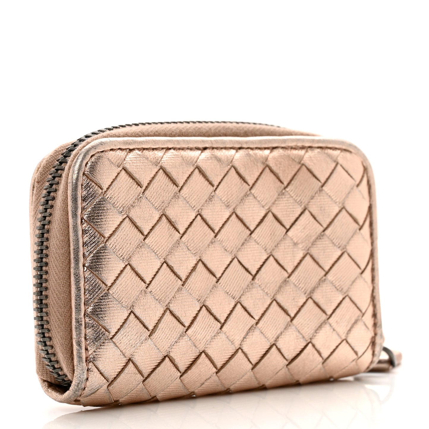 Metallic Nappa Intrecciato Zip Around Coin Purse Rose Gold
