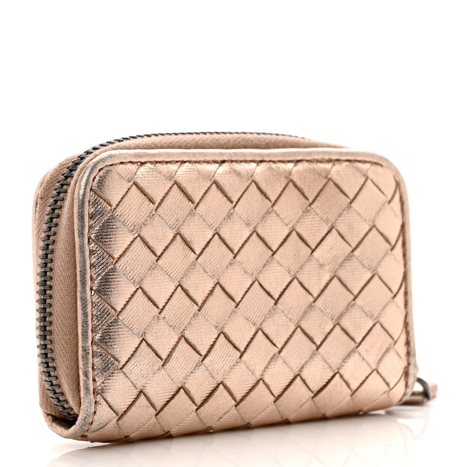 Bottega Veneta Metallic Nappa Intrecciato Zip Around Coin Purse Rose Gold 3 of 7