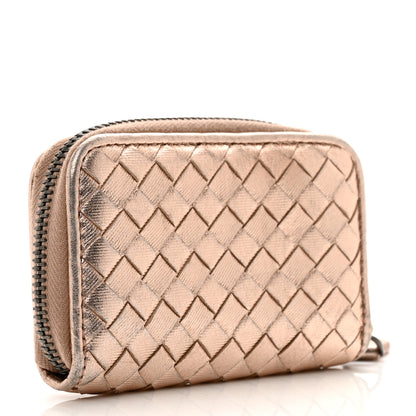 Bottega Veneta Metallic Nappa Intrecciato Zip Around Coin Purse Rose Gold 3 of 7