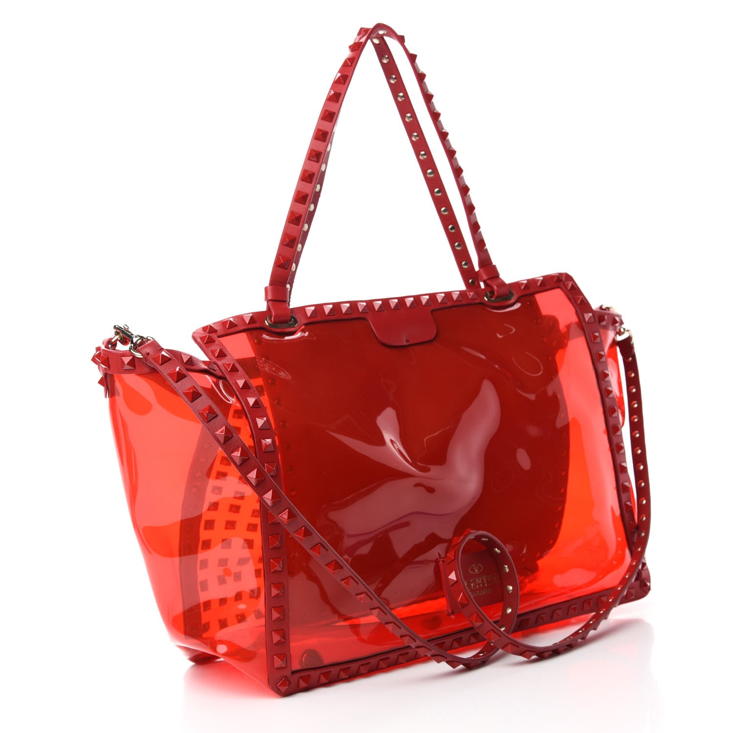 Valentino Garavani PVC Nappa Medium Rockstud Tote Red 3 of 9
