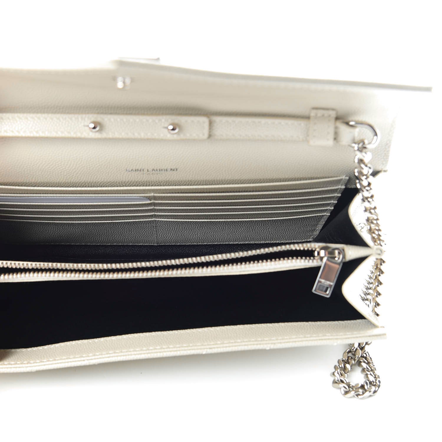 Saint Laurent Grain De Poudre Matelasse Chevron Monogram Chain Wallet Crema Soft 4 of 9
