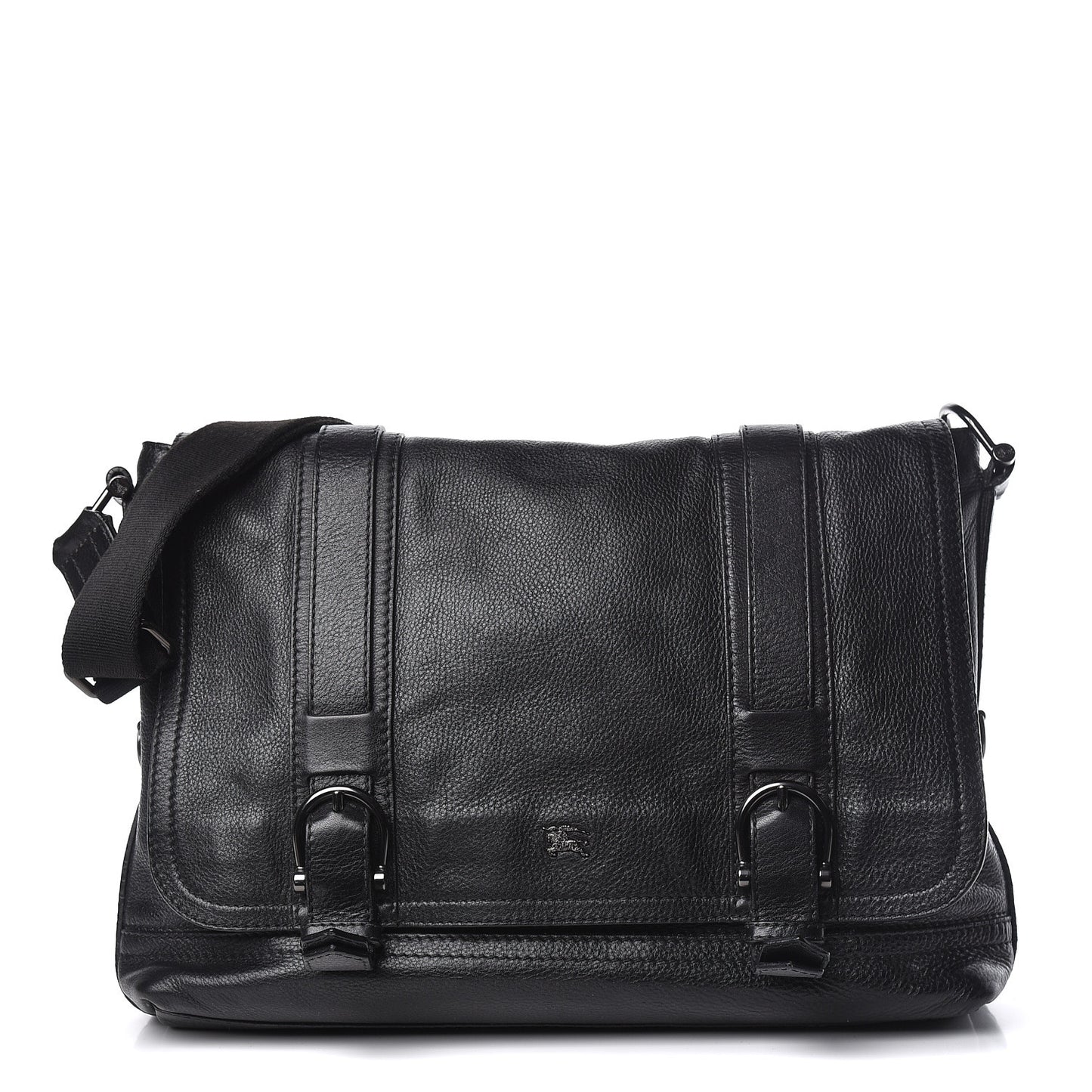 Grainy Calfskin Messenger Bag Black