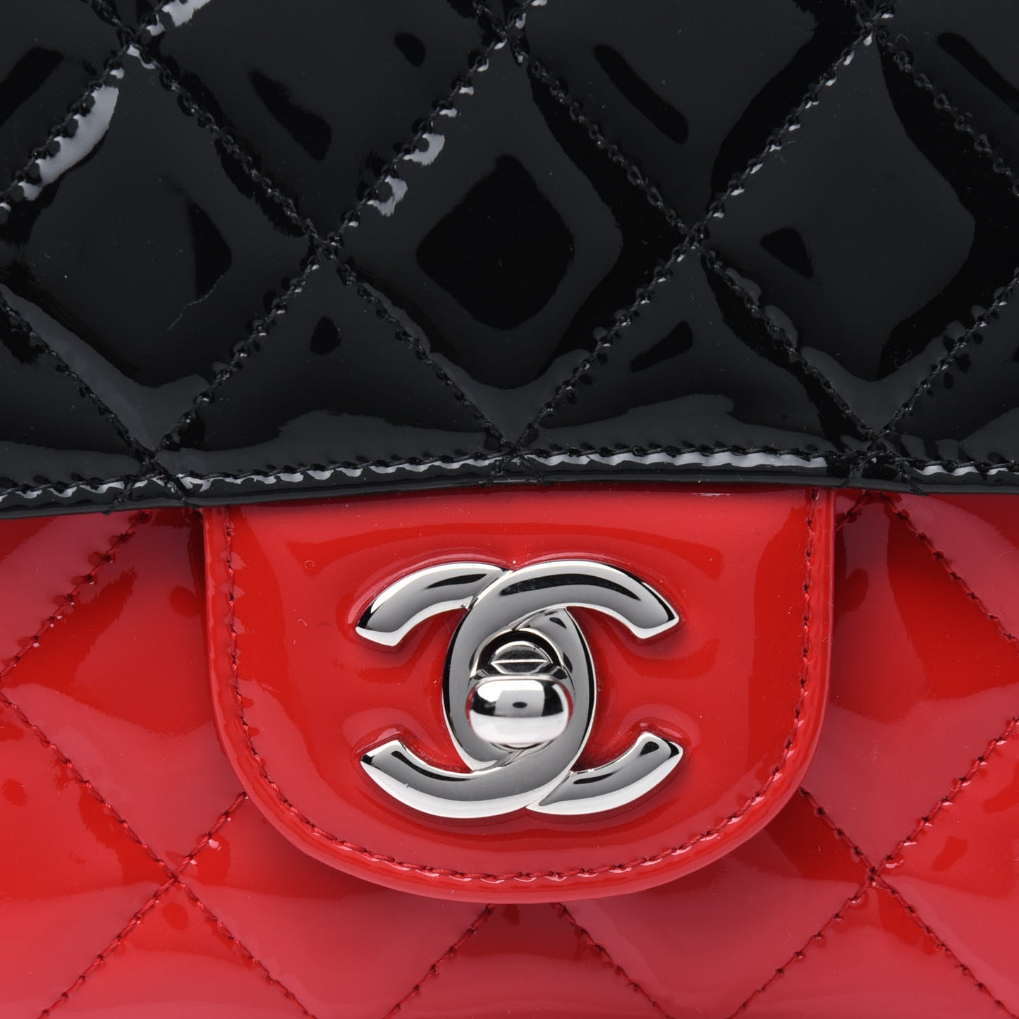 Patent Calfskin Quilted Bi-Color Mini Rectangular Flap Red Black