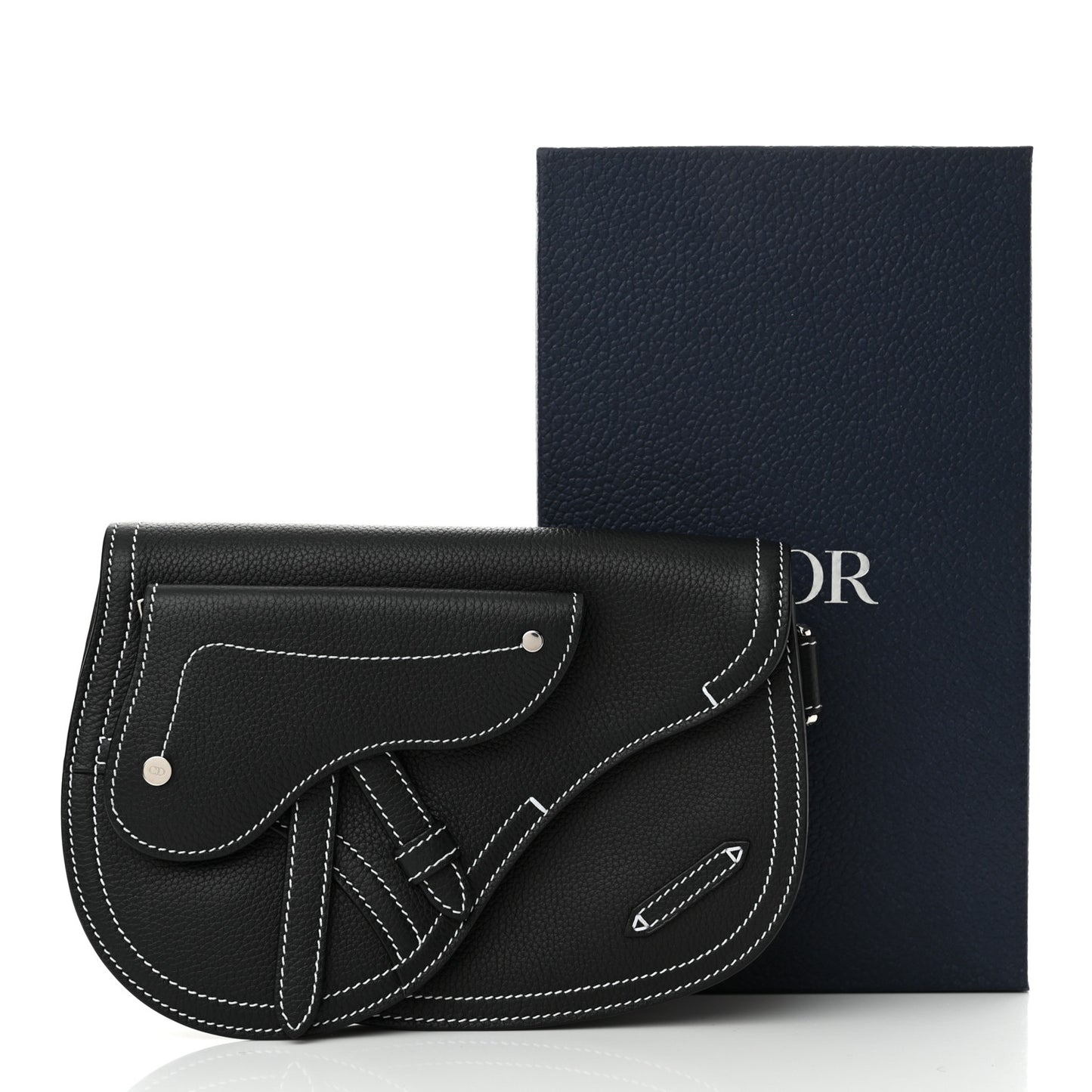 X KAWS Grained Calfskin Saddle Pouch Black