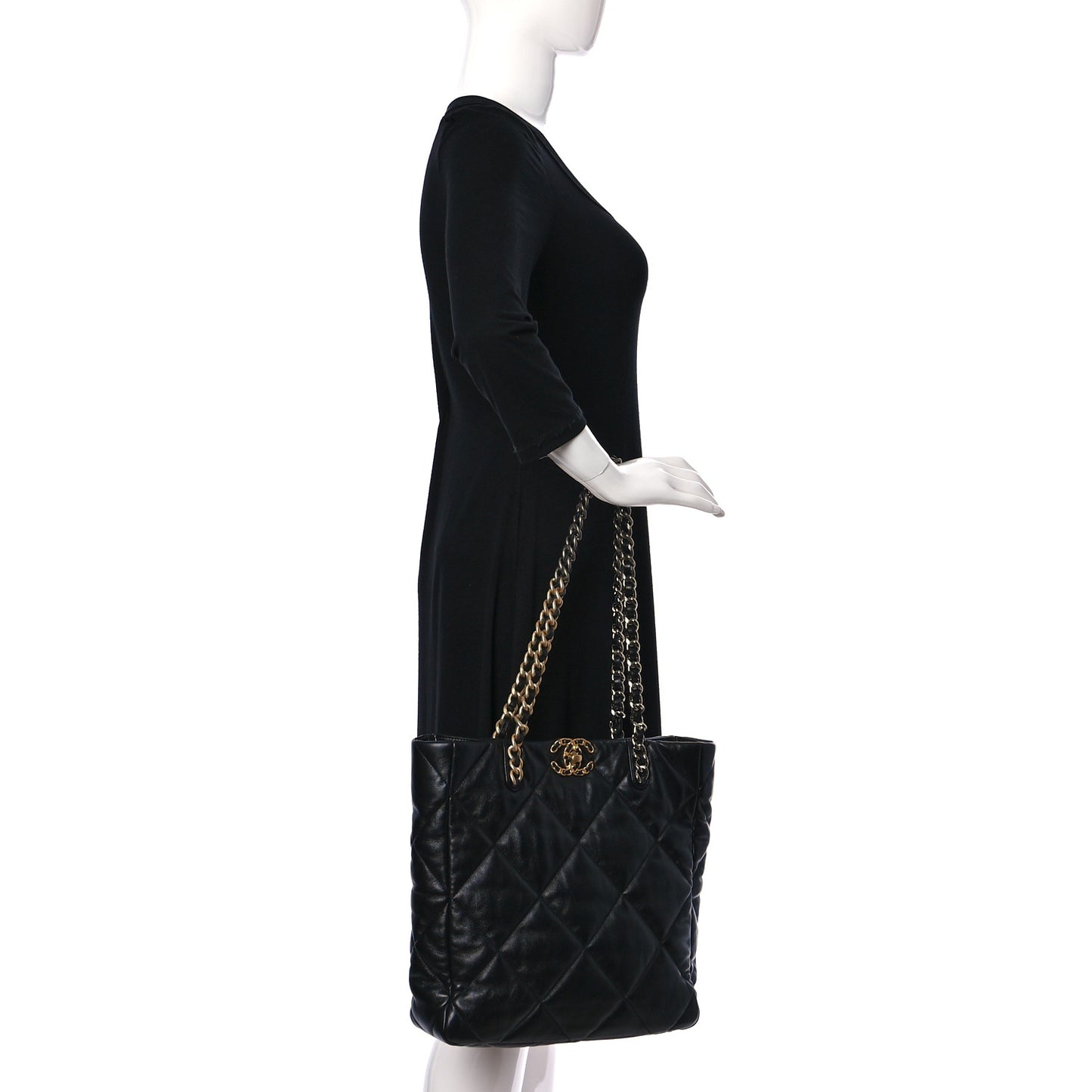 Lambskin Quilted Chanel 19 Shopping Bag Black