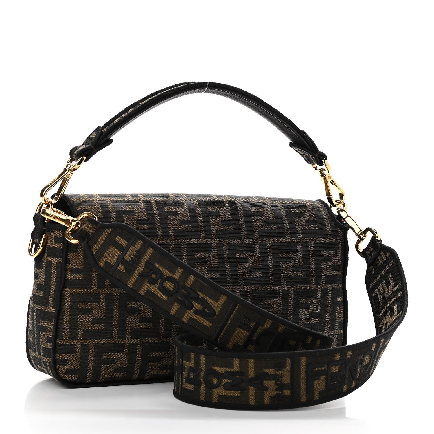 Fendi Fabric Jacquard FF 1974 Medium Baguette Tobacco Moro Black 3 of 8