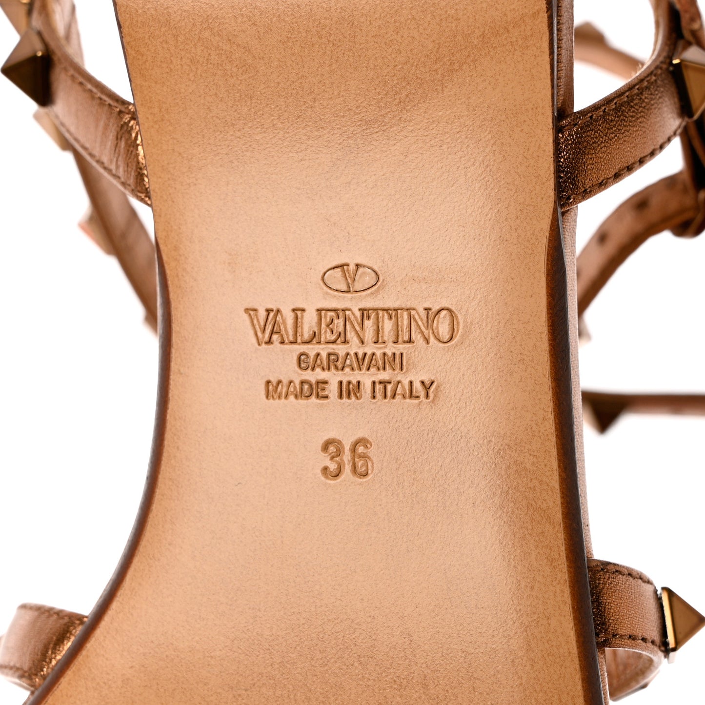 Metallic Nappa Rockstud Gladiator Flat Sandals 36 Cuivre