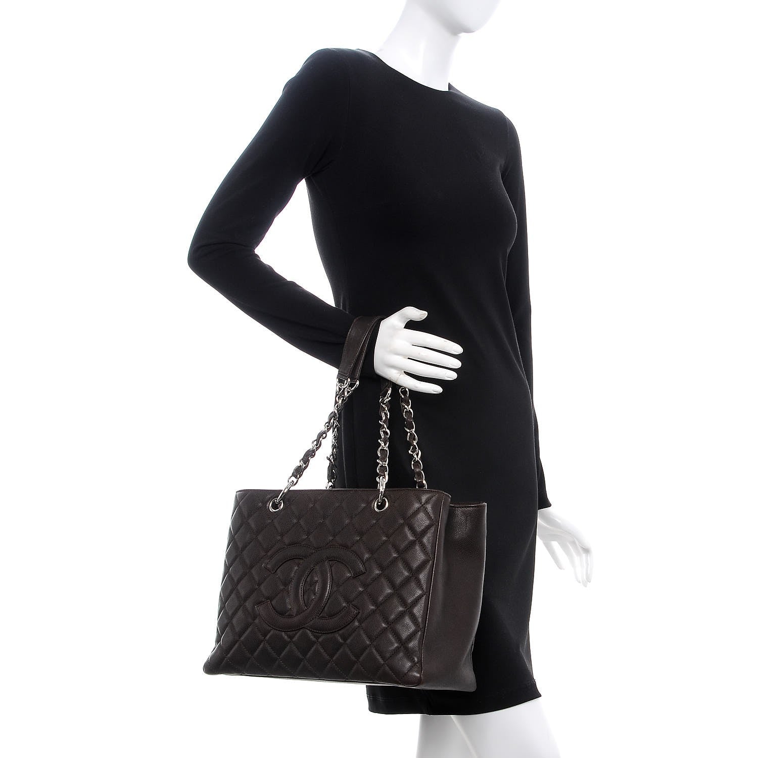 Chanel Caviar Quilted Grand Shopping Tote GST Dark Brown 2 of 7
