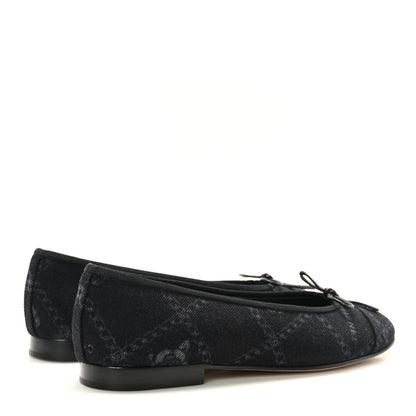 Chanel Denim Printed Cap Toe Ballerina Flats 38.5 Black White 4 of 9