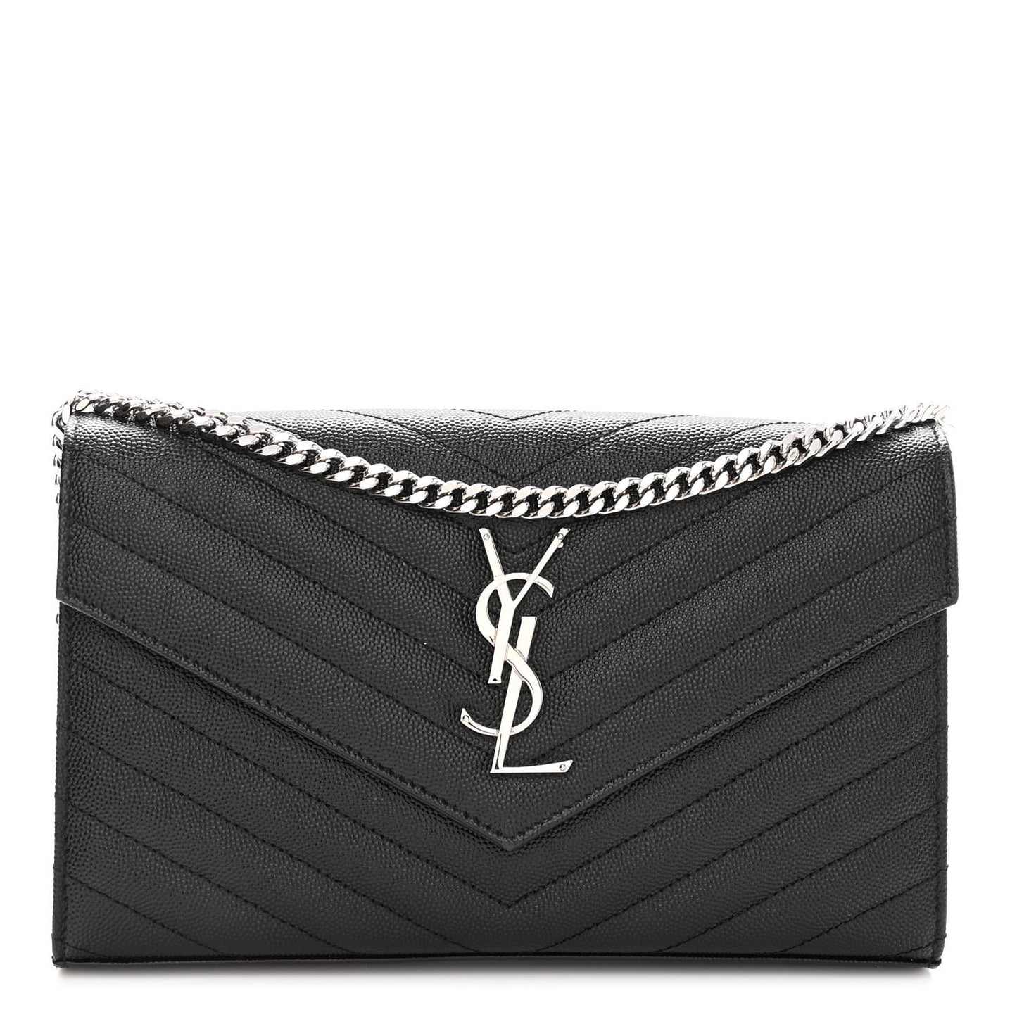 Grain De Poudre Matelasse Chevron Monogram Chain Wallet Black