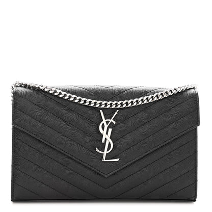 Saint Laurent Grain De Poudre Matelasse Chevron Monogram Chain Wallet Black 1 of 9