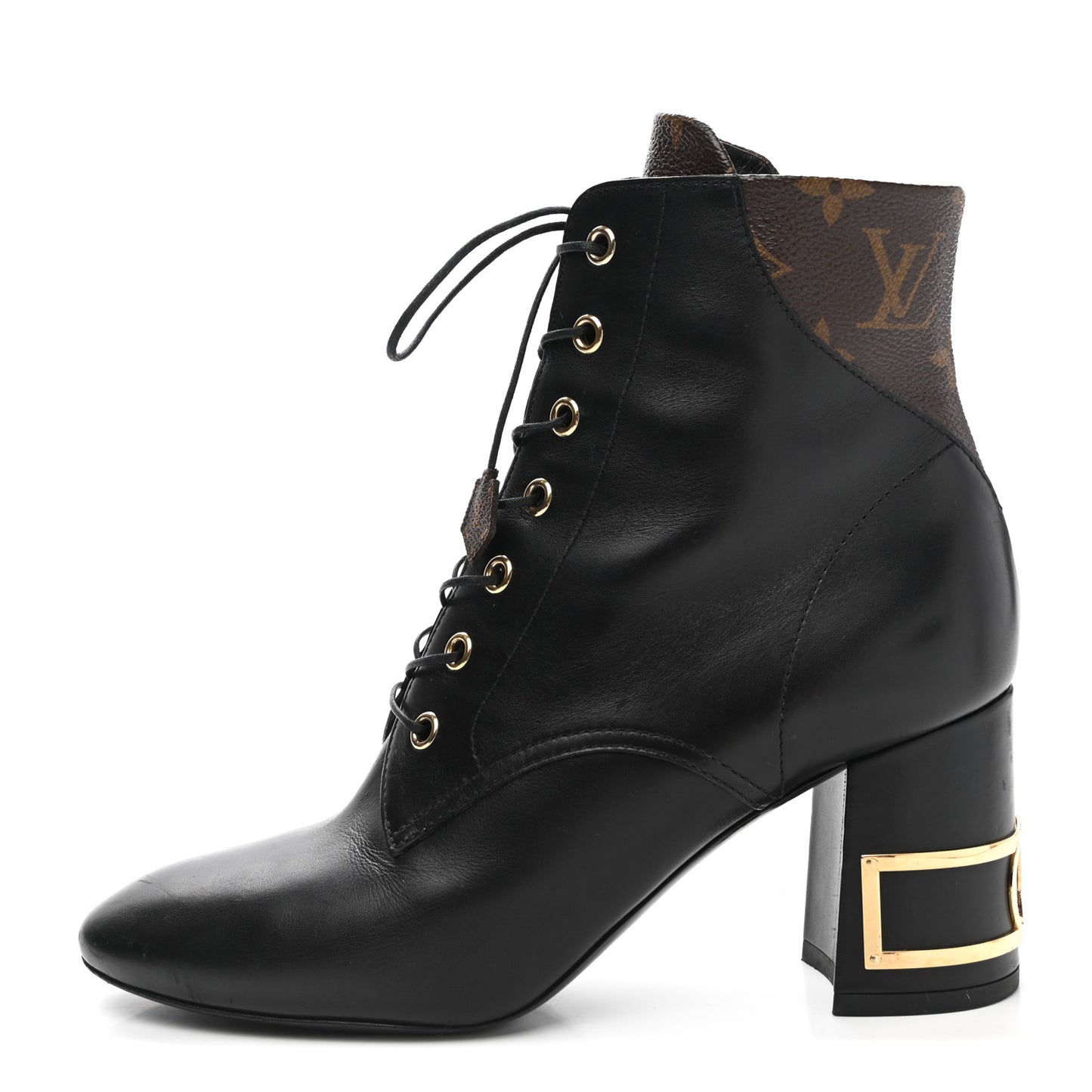 Calfskin Monogram Bliss Lace Up Ankle Boots 38 Black