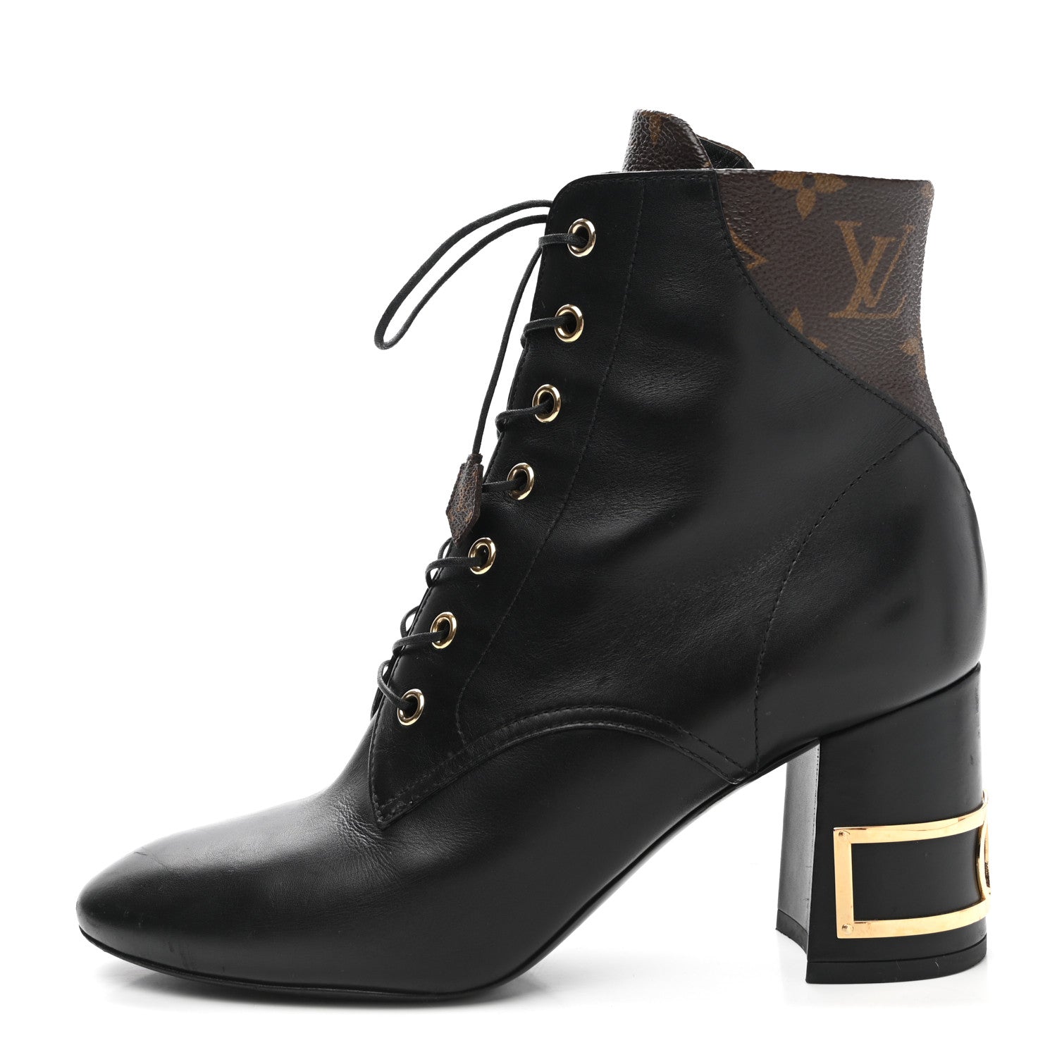 Louis Vuitton Calfskin Monogram Bliss Lace Up Ankle Boots 38 Black 1 of 12