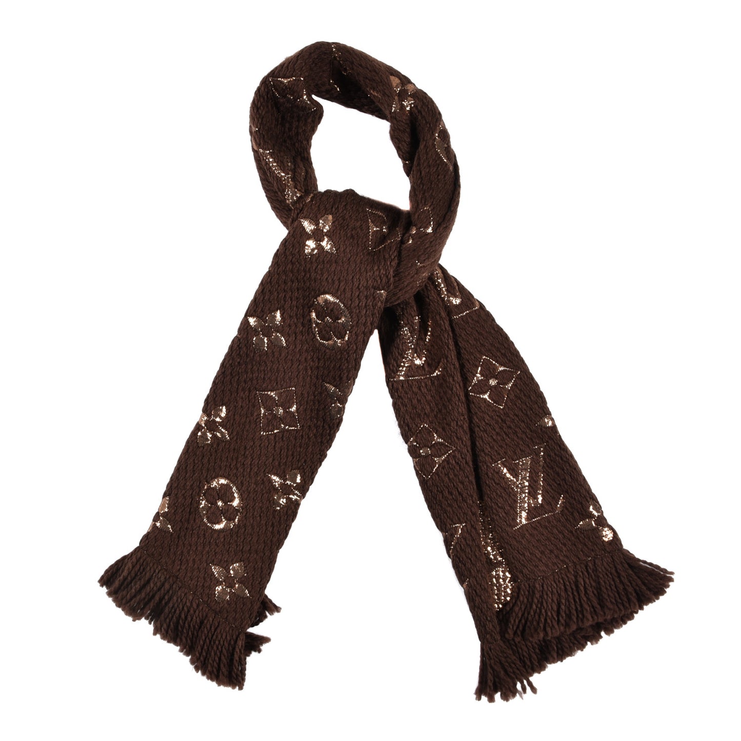 Wool Silk Logomania Shine Scarf Marron