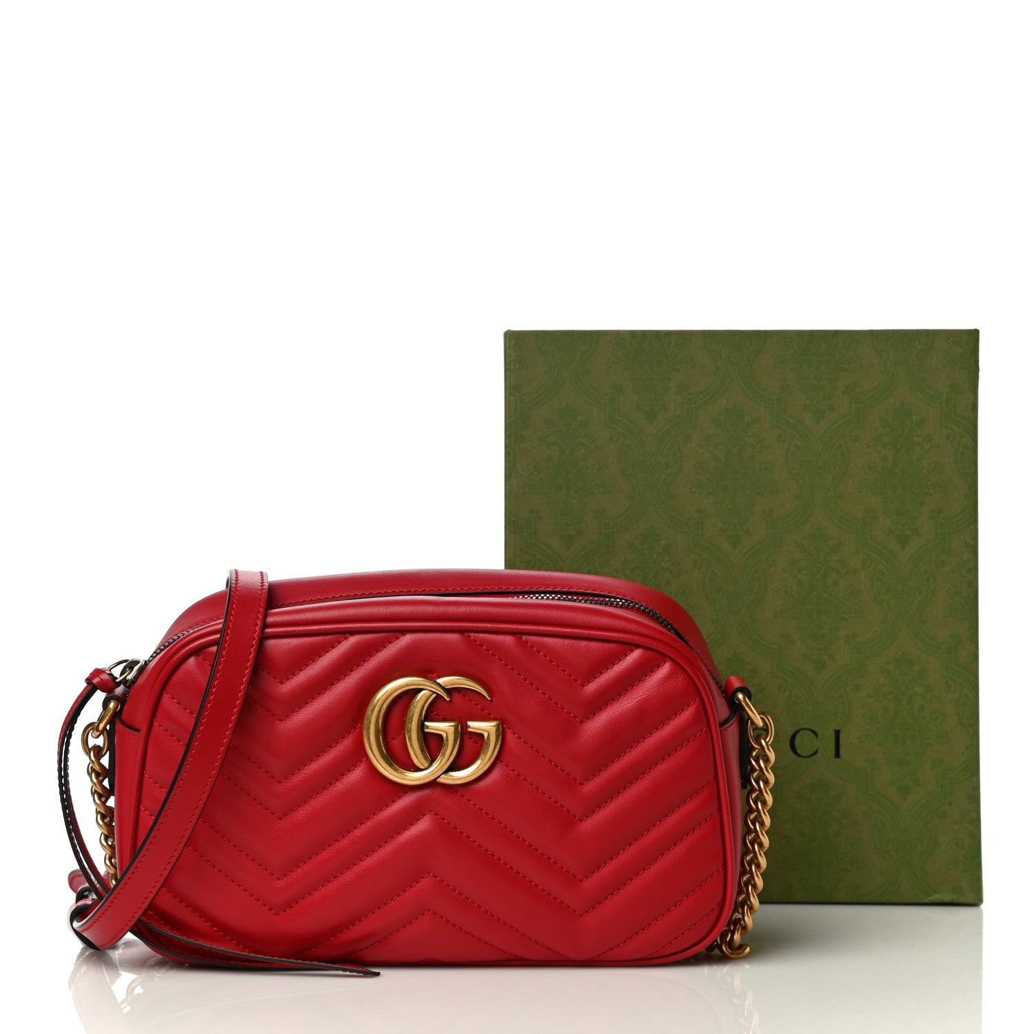 Gucci Calfskin Matelasse Small GG Marmont Chain Shoulder Bag Hibiscus Red 14 of 14