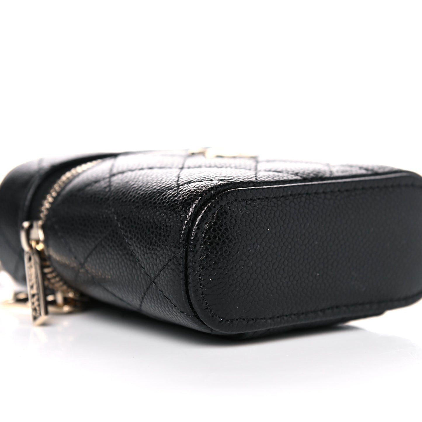 Caviar Quilted Small Handle With Care Vanity Case With Chain Black