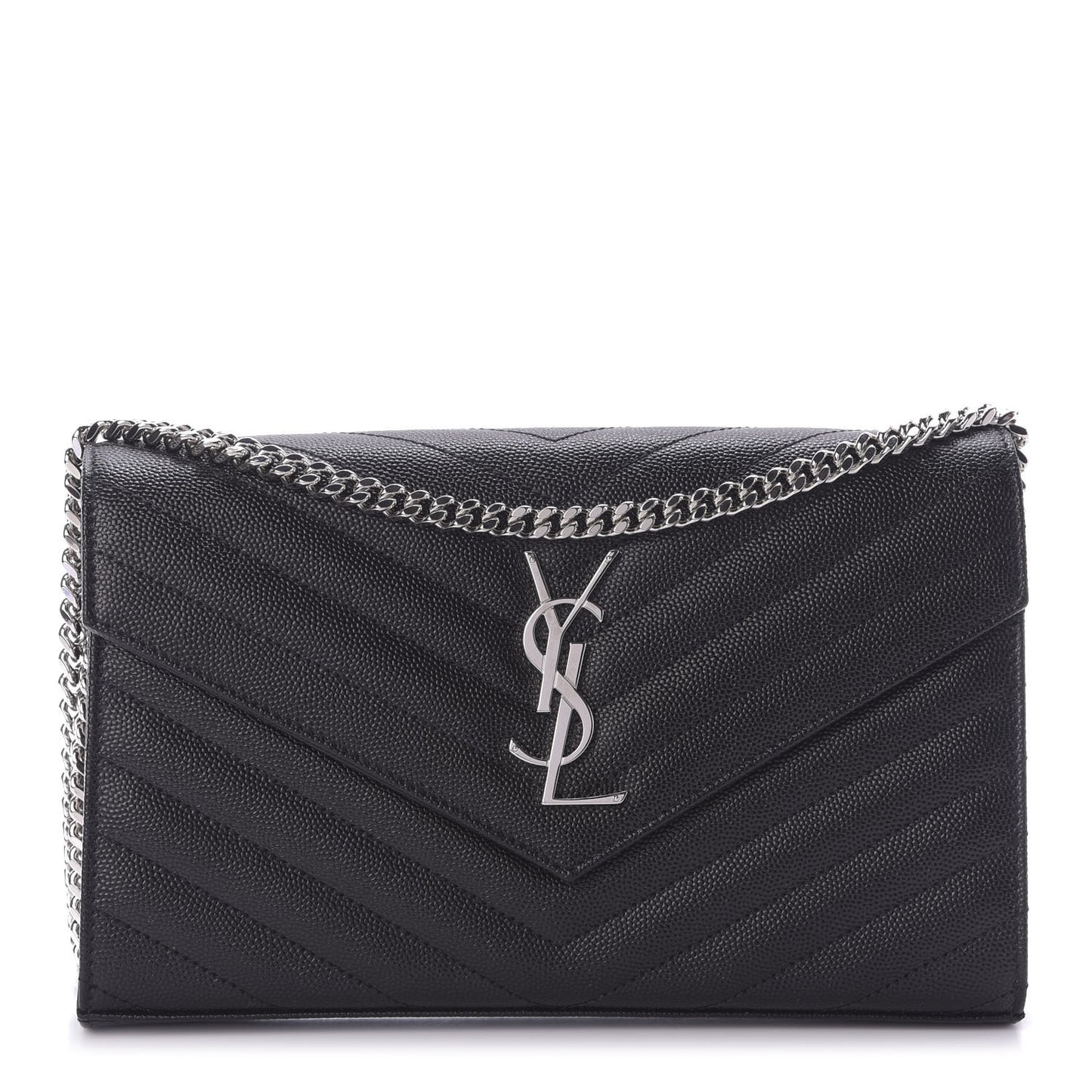 Grain De Poudre Matelasse Chevron Monogram Chain Wallet Black
