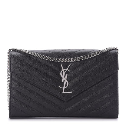 Saint Laurent Grain De Poudre Matelasse Chevron Monogram Chain Wallet Black 1 of 9