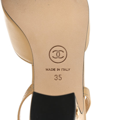 Chanel Goatskin Grosgrain Cap Toe CC Slingback Pumps 35 Beige Black 6 of 9